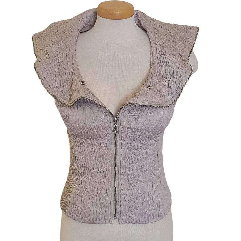 Samuel Dong Beige Tan Textured Zip Front Vest - XS